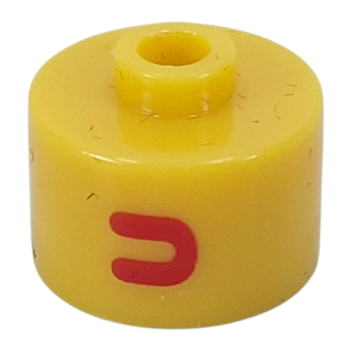 Pen Bead, Round Long, Flat Edge with Red 'U' print Gelb