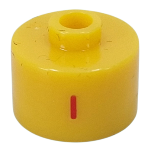 Pen Bead, Round Long, Flat Edge with Red '-' print Yellow