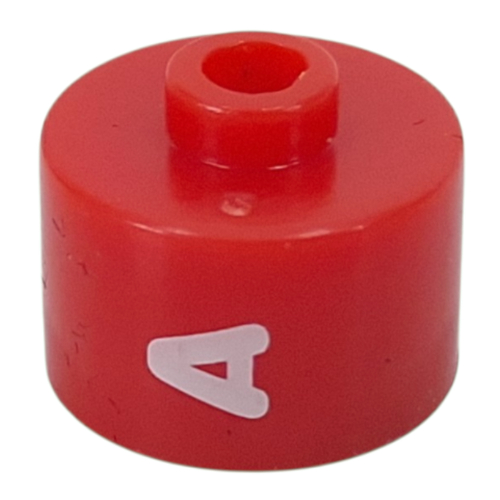 Pen Bead, Round Long, Flat Edge with White 'A' print Red