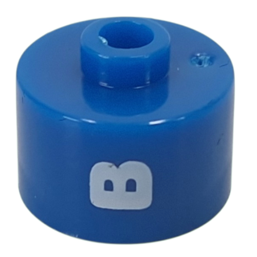 Pen Bead, Round Long, Flat Edge with White 'B' print Blau
