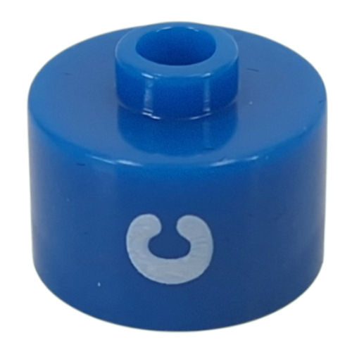 Pen Bead, Round Long, Flat Edge with White 'C' print Blue