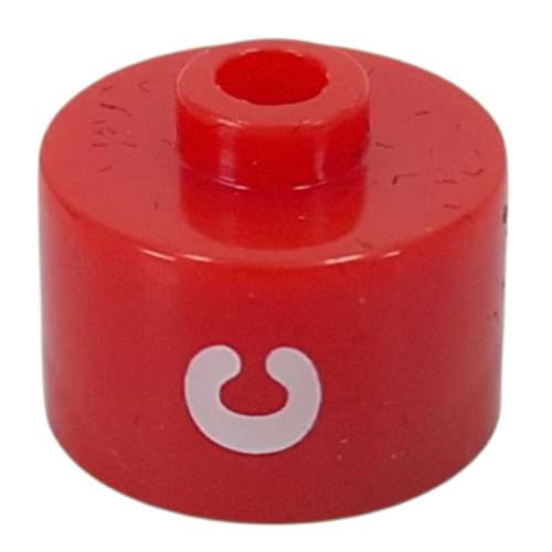 Pen Bead, Round Long, Flat Edge with White 'C' print Red
