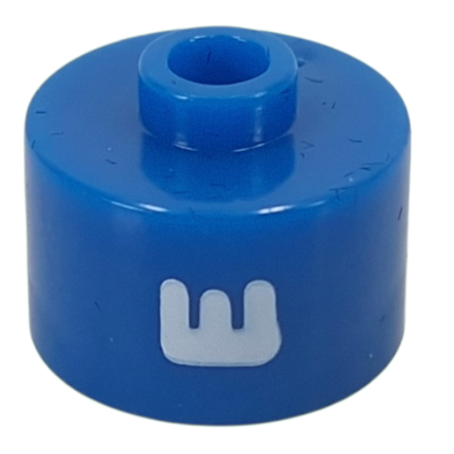 Pen Bead, Round Long, Flat Edge with White 'E' print Blue