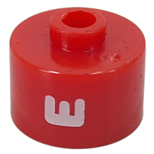 Pen Bead, Round Long, Flat Edge with White 'E' print Rot