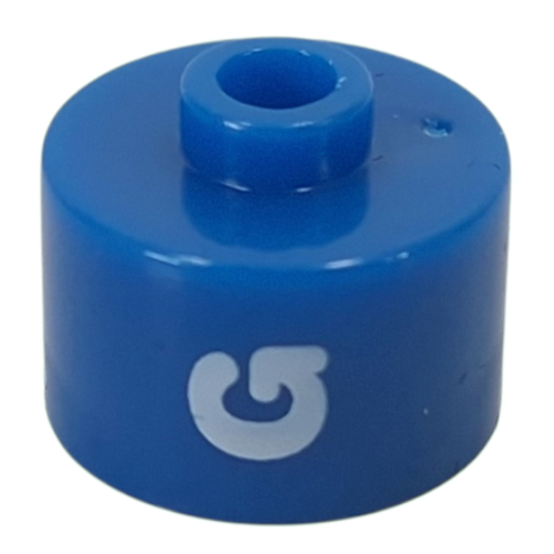 Pen Bead, Round Long, Flat Edge with White 'G' print Blau