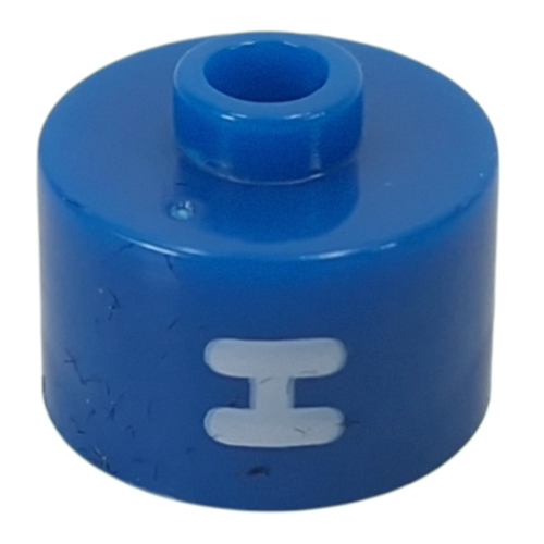 Pen Bead, Round Long, Flat Edge with White 'H' print Blau