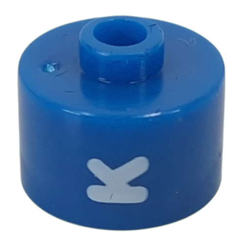 Pen Bead, Round Long, Flat Edge with White 'K' print Blue