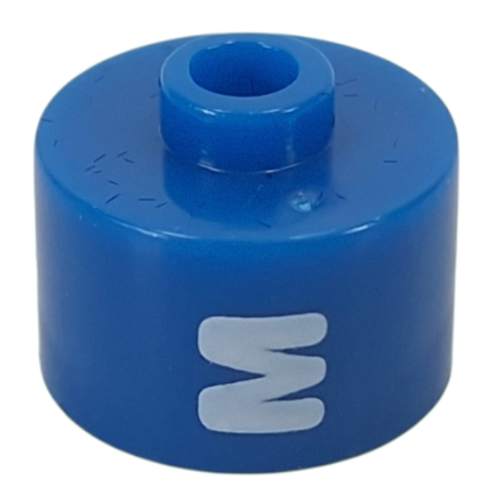 Pen Bead, Round Long, Flat Edge with White 'M' print Blue