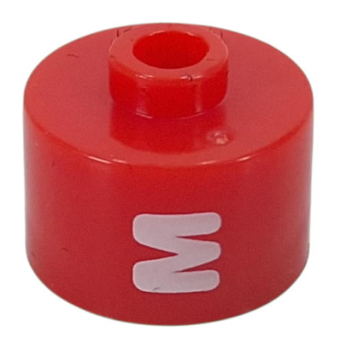 Pen Bead, Round Long, Flat Edge with White 'M' print Red