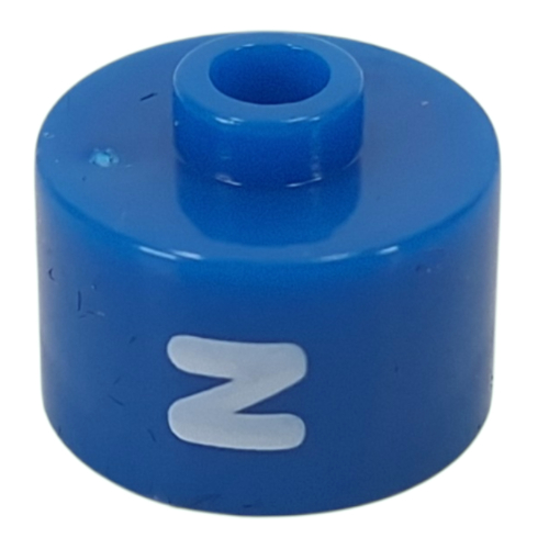 Pen Bead, Round Long, Flat Edge with White 'N' print Blue