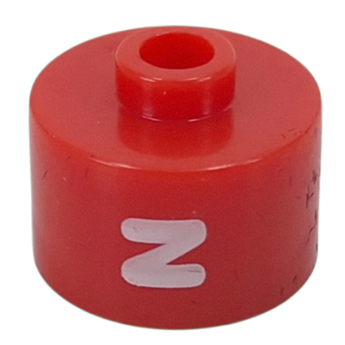 Pen Bead, Round Long, Flat Edge with White 'N' print Red