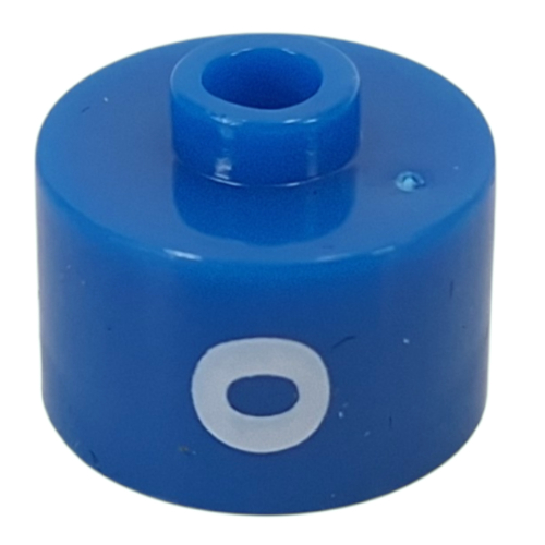 Pen Bead, Round Long, Flat Edge with White 'O' print Blau