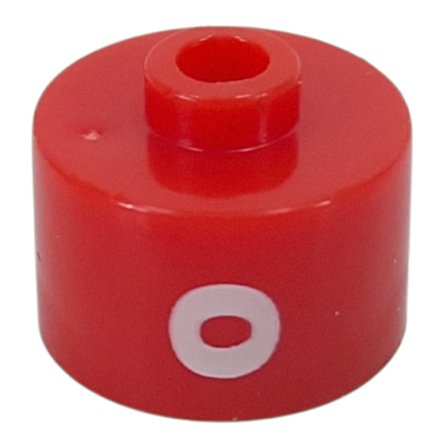 Pen Bead, Round Long, Flat Edge with White 'O' print Red