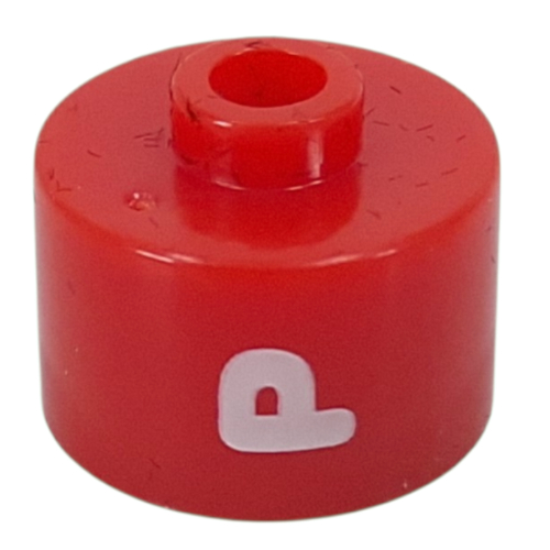 Pen Bead, Round Long, Flat Edge with White 'P' print Red
