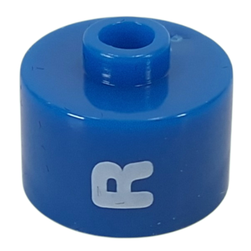 Pen Bead, Round Long, Flat Edge with White 'R' print Blau