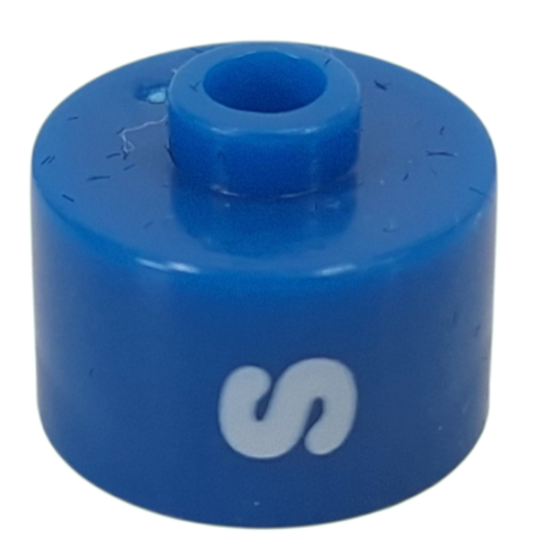 Pen Bead, Round Long, Flat Edge with White 'S' print Blau