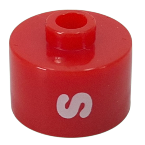 Pen Bead, Round Long, Flat Edge with White 'S' print Red