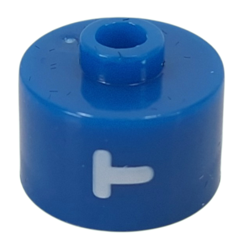 Pen Bead, Round Long, Flat Edge with White 'T' print Blue