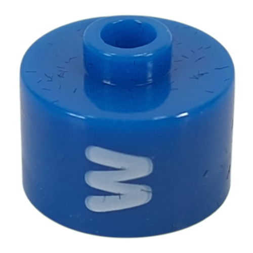 Pen Bead, Round Long, Flat Edge with White 'W' print Blau