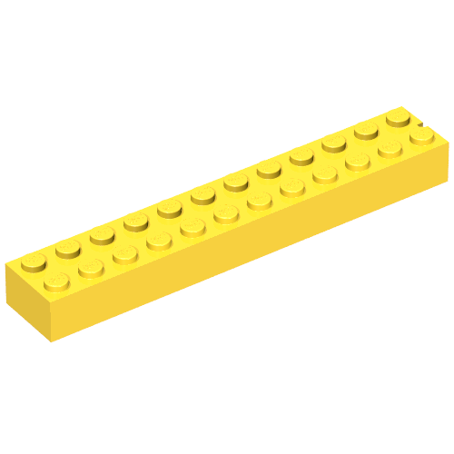 Brick 2 × 12 without Bottom Tubes, 1 End Slot Yellow