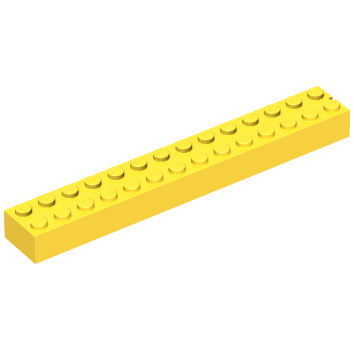 Brick 2 × 14 without Bottom Tubes, 1 End Slot Yellow