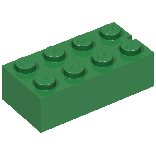 Brick 2 × 4 without Bottom Tubes, Slotted (with 1 slot) Green