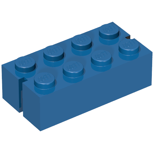 Brick 2 × 4 without Bottom Tubes, Slotted (with 2 slots) Blue