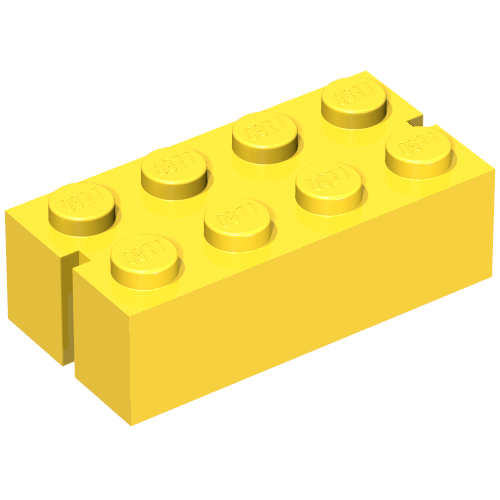 Brick 2 × 4 without Bottom Tubes, Slotted (with 2 slots) Yellow
