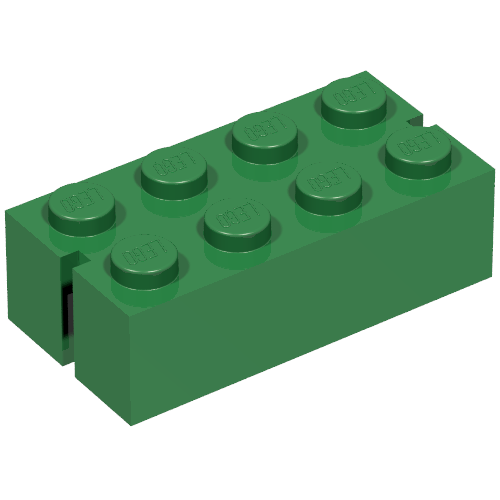 Brick 2 × 4 without Bottom Tubes, Slotted (with 2 slots) Green