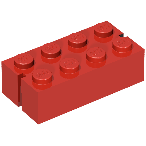 Brick 2 × 4 without Bottom Tubes, Slotted (with 2 slots) Red