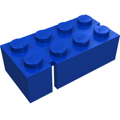 Brick 2 × 4 without Bottom Tubes, Slotted (with 2 slots, opposite corner left) in Blue