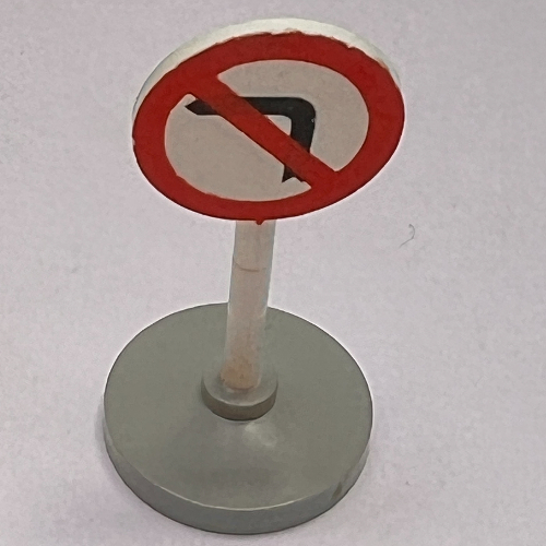 Road Sign Old Round with Left Turn Prohibited Print & Type 1 Base White