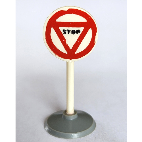Road Sign Old Round with Triangle Stop Print & Type 1 Base White