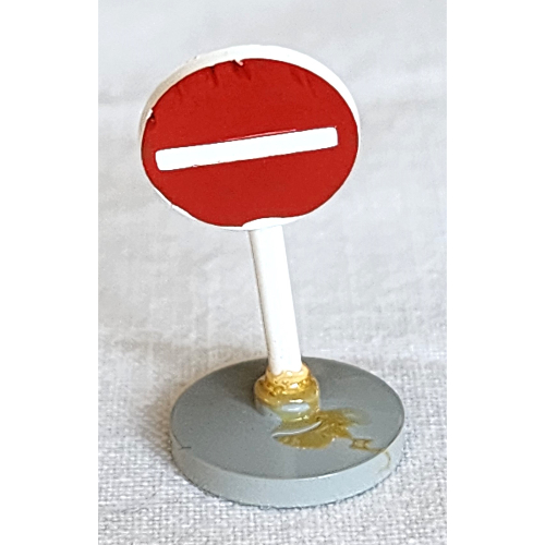 Road Sign Old Round with No Entry Print & Type 2 Base White
