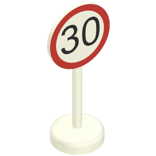 Road Sign Old Round with '30' Speed Limit Print Single Piece Unit Weiß