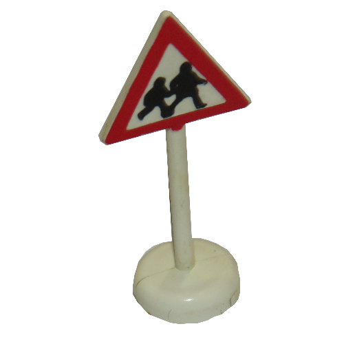 Road Sign Old Triangle with Pedestrian Crossing 2 People Print Single Piece Unit Weiß