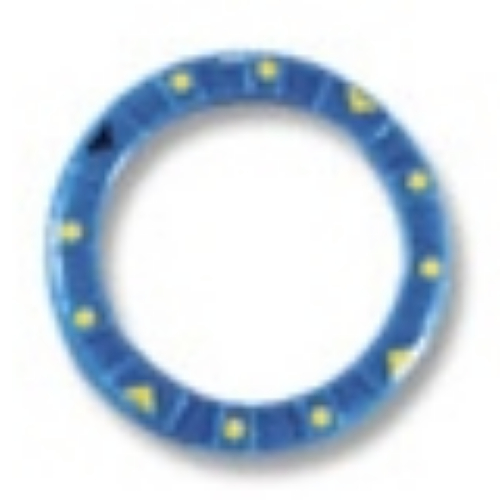 Watch, Bezel Round, Smooth, Thick, Small with Black Triangle, Yellow Triangles and Dots print Blue
