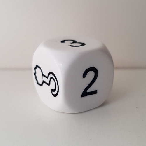 Die 6 Sided with Numbers 1 to 5 and Hook Hand in White