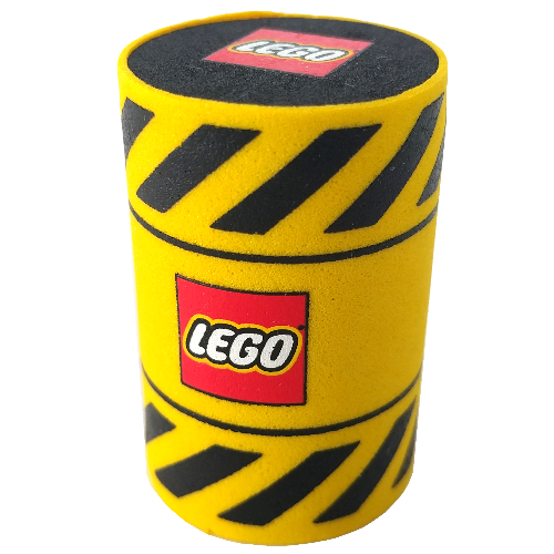 Barrel with Black Warning Stripes and Lego Logo Gelb