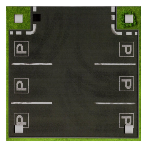 Baseplate with 4 Square Corner Holes and Parking Site / Straight Road with Emergency Lane Print [No Color/Any Color]