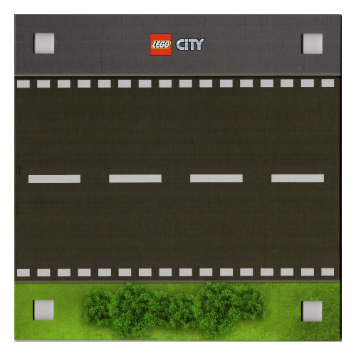 Baseplate with 4 Square Corner Holes and Road Straight with Grass / Road Straight with Dust (Dirt) Marks Print [No Color/Any Color]
