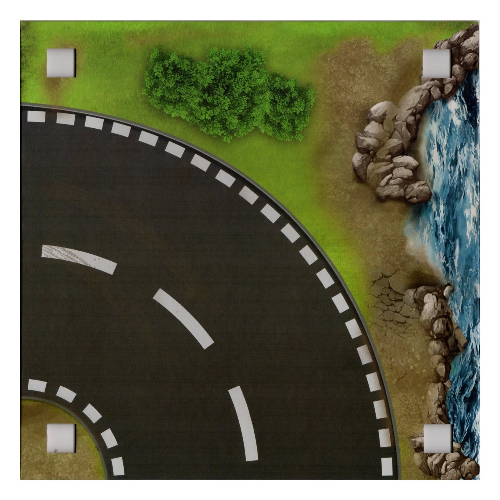 Baseplate with 4 Square Corner Holes and Curved Road / Dirt Track (Sand Circuit) Print [No Color/Any Color]