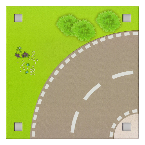 Baseplate with 4 Square Corner Holes and Curved Road / Garden with Fence Print [No Color/Any Color]