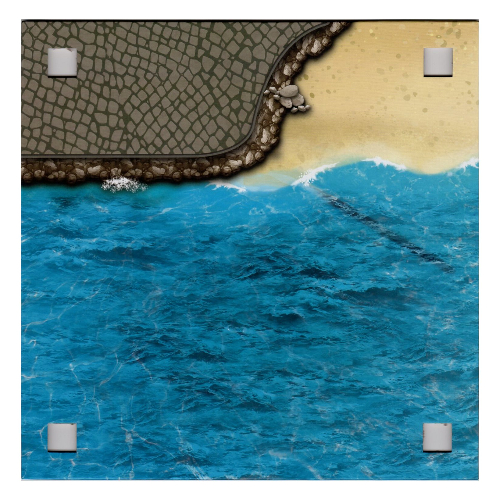 Baseplate with 4 Square Corner Holes and Water / Beach Print [No Color/Any Color]