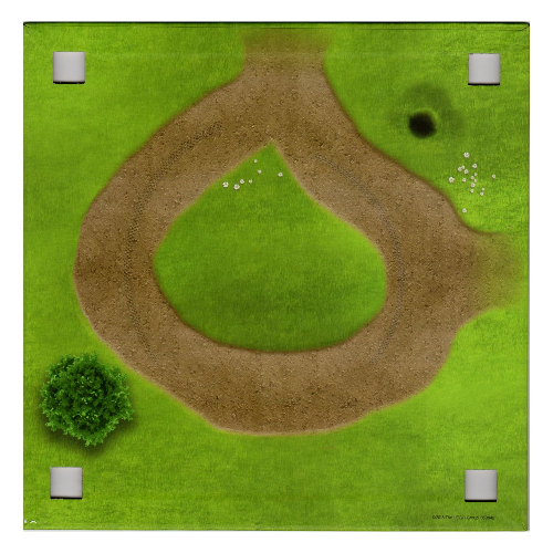 Baseplate with 4 Square Corner Holes and Grass with Stone Path / Grass with Sand Path Print Yellowish Green