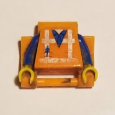 Watch, Link, Extra Long with Minifigure Torso Safety Vest with Reflective Crossed Stripes over Blue Shirt Print, Blue Arms, Yellow Hands Orange