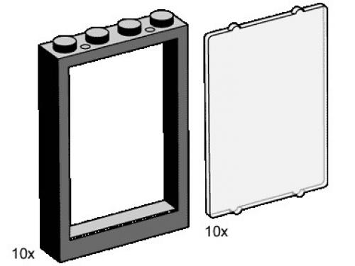 Set 3448 1 x 4 x 5 Fensterrahmen schwarz mit klaren Scheiben